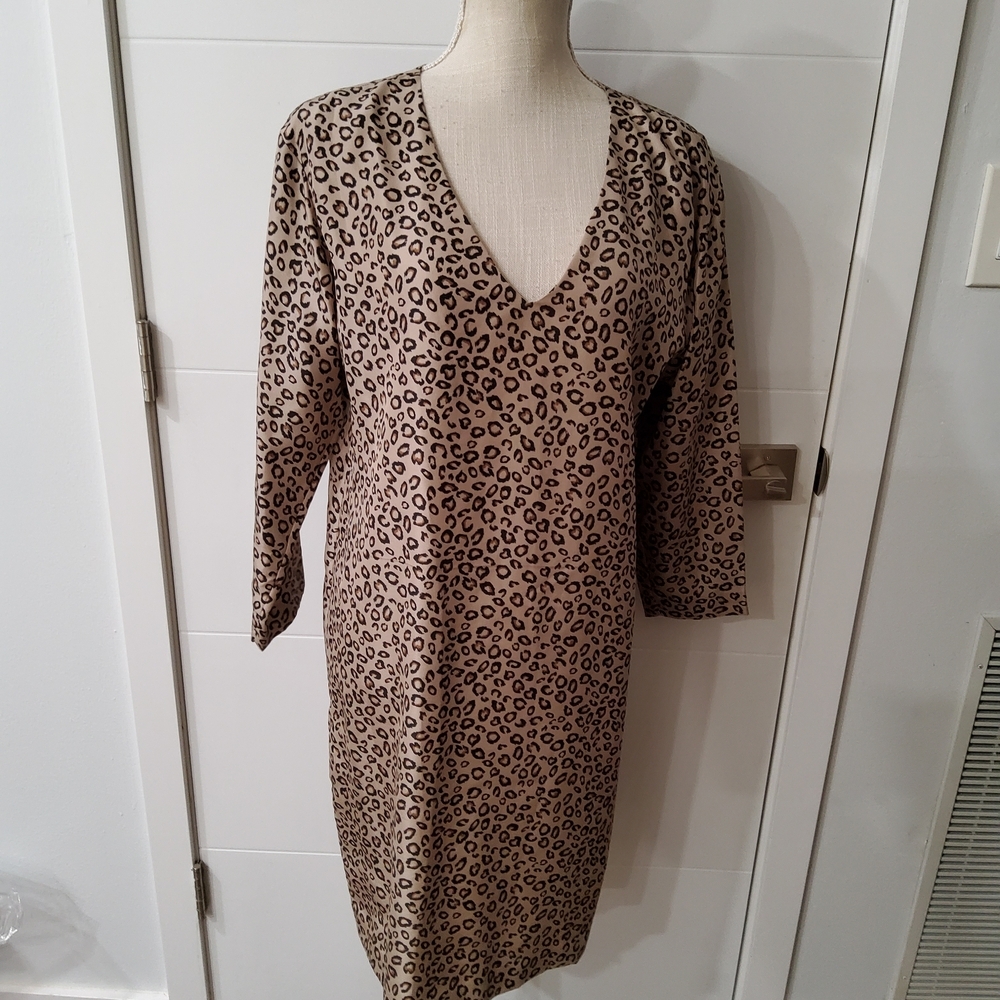 Theory Silk Leopard Print V-Neck Dress